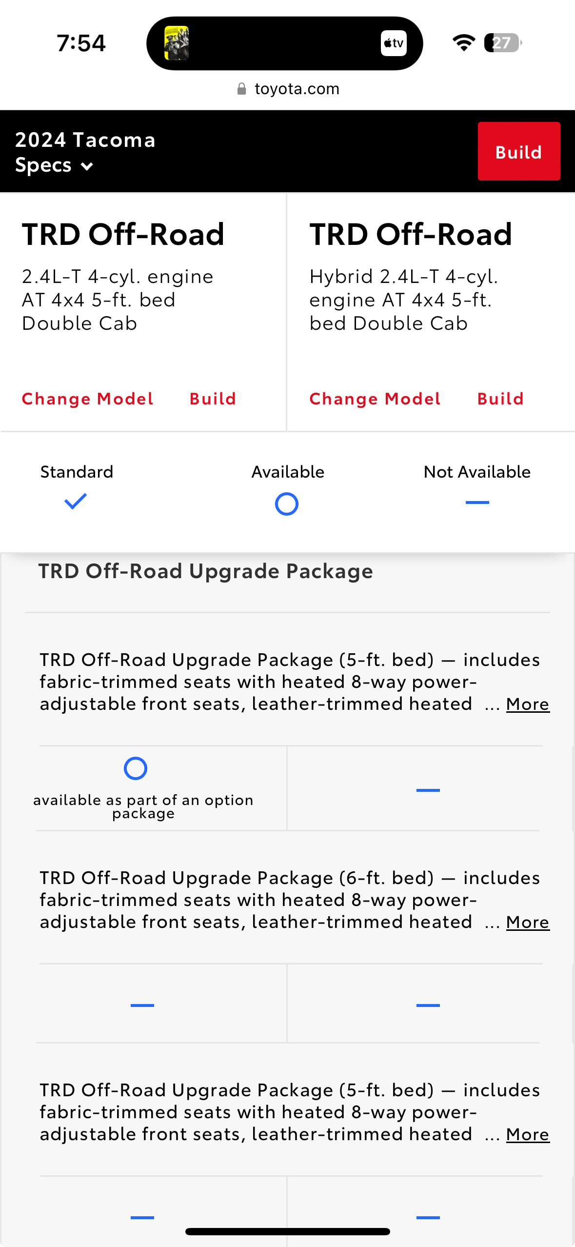 2024 Tacoma TRD OFF ROAD Hybrid limited to 5” bed and no TRD Upgrade package? 1709434496312