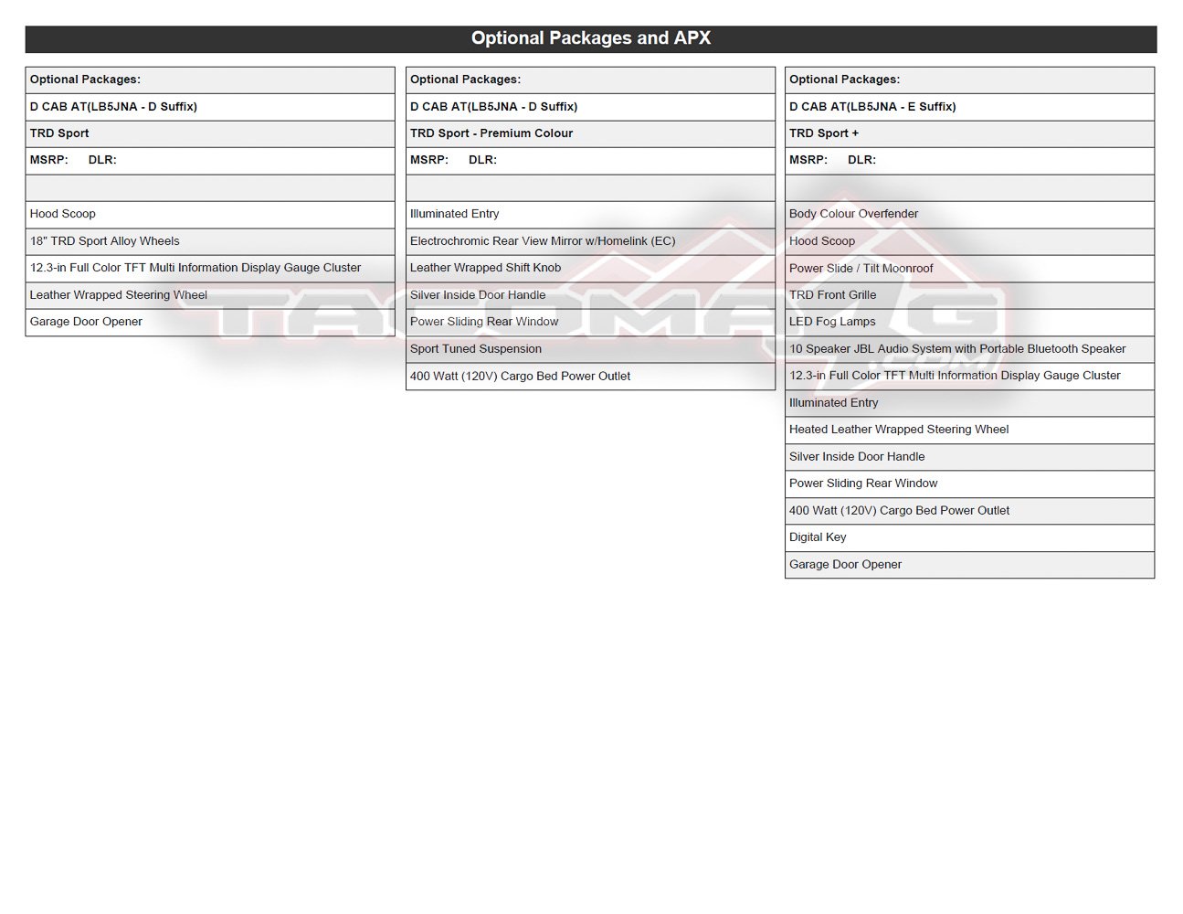 2024 Tacoma 2024 Tacoma Double Cab Gas Models Trim/Packaging Details (Canada) 2024-tacoma-order-guide-canada-21