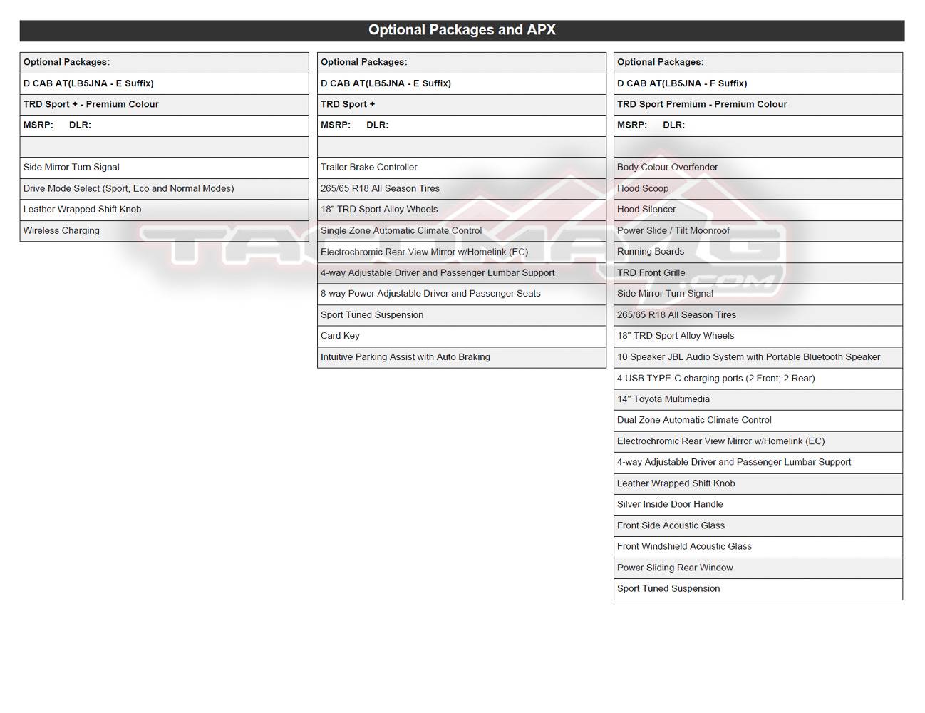2024 Tacoma 2024 Tacoma Double Cab Gas Models Trim/Packaging Details (Canada) 2024-tacoma-order-guide-canada-22