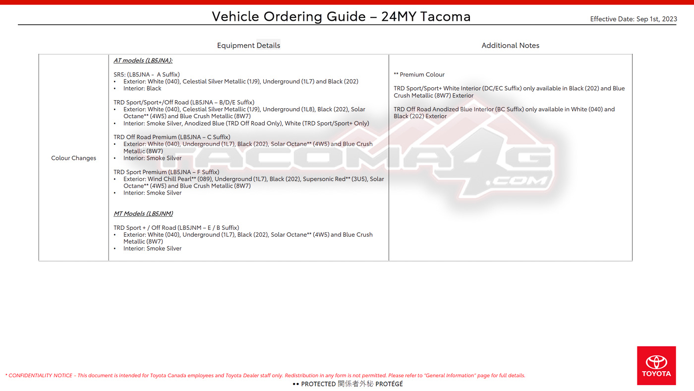 2024 Tacoma 2024 Tacoma Double Cab Gas Models Trim/Packaging Details (Canada) 2024-tacoma-order-guide-canada-4
