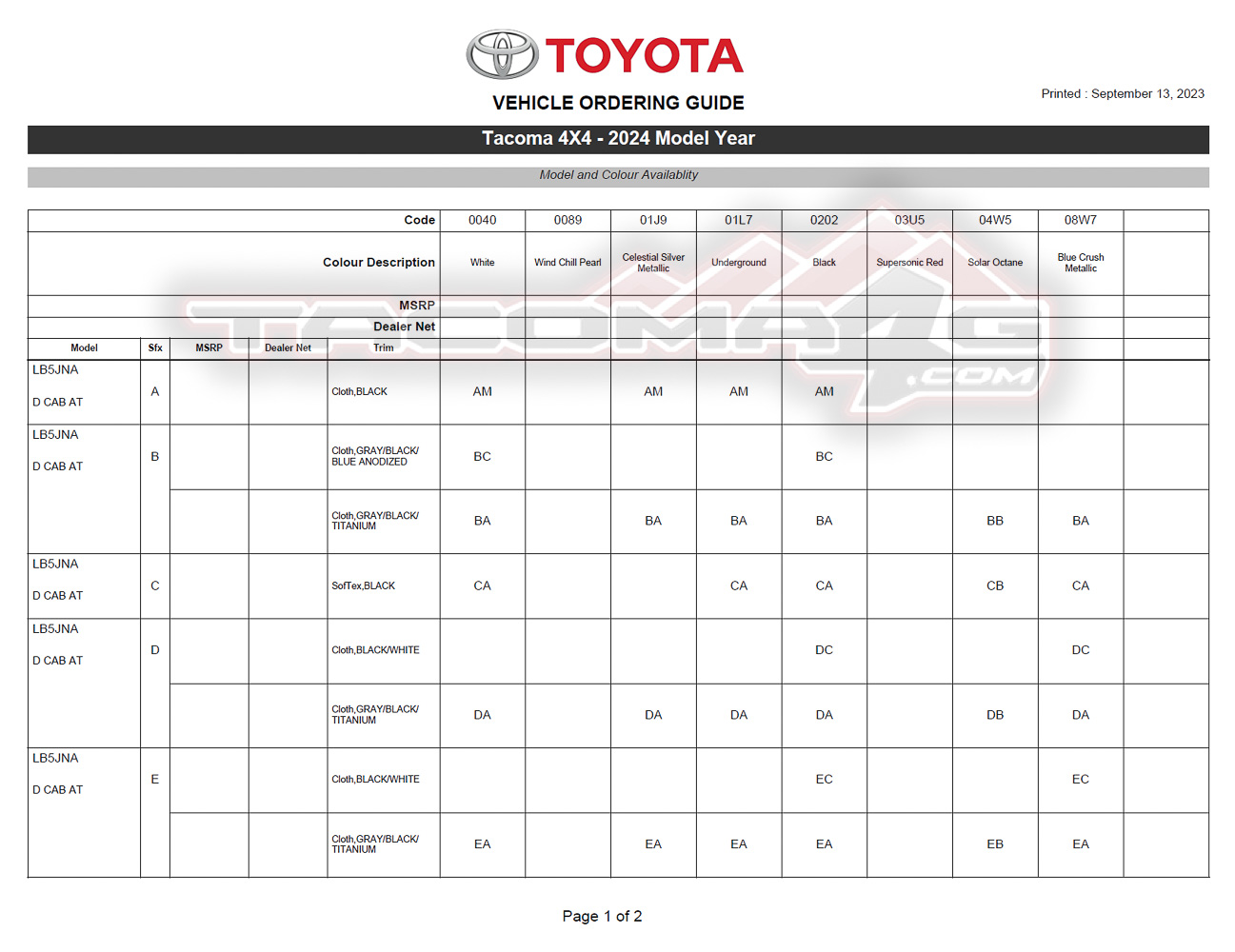 2024 Tacoma 2024 Tacoma Ordering Guide for Canada [Updated w/ Tacoma HYBRID i-Force MAX Models & Specs - Trailhunter, TRD Pro, Off-Road Premium, Limited] 2024-tacoma-order-guide-canada-9