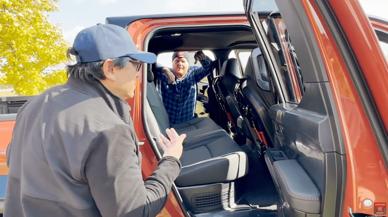 2024 Tacoma Rear Legroom & Headroom test by 6'2" 300lbs passenger in 2024 Tacoma TRD Pro and Trailhunter 2024-tacoma-pro-vs-trailhunter-terra-bronze-oxide-11
