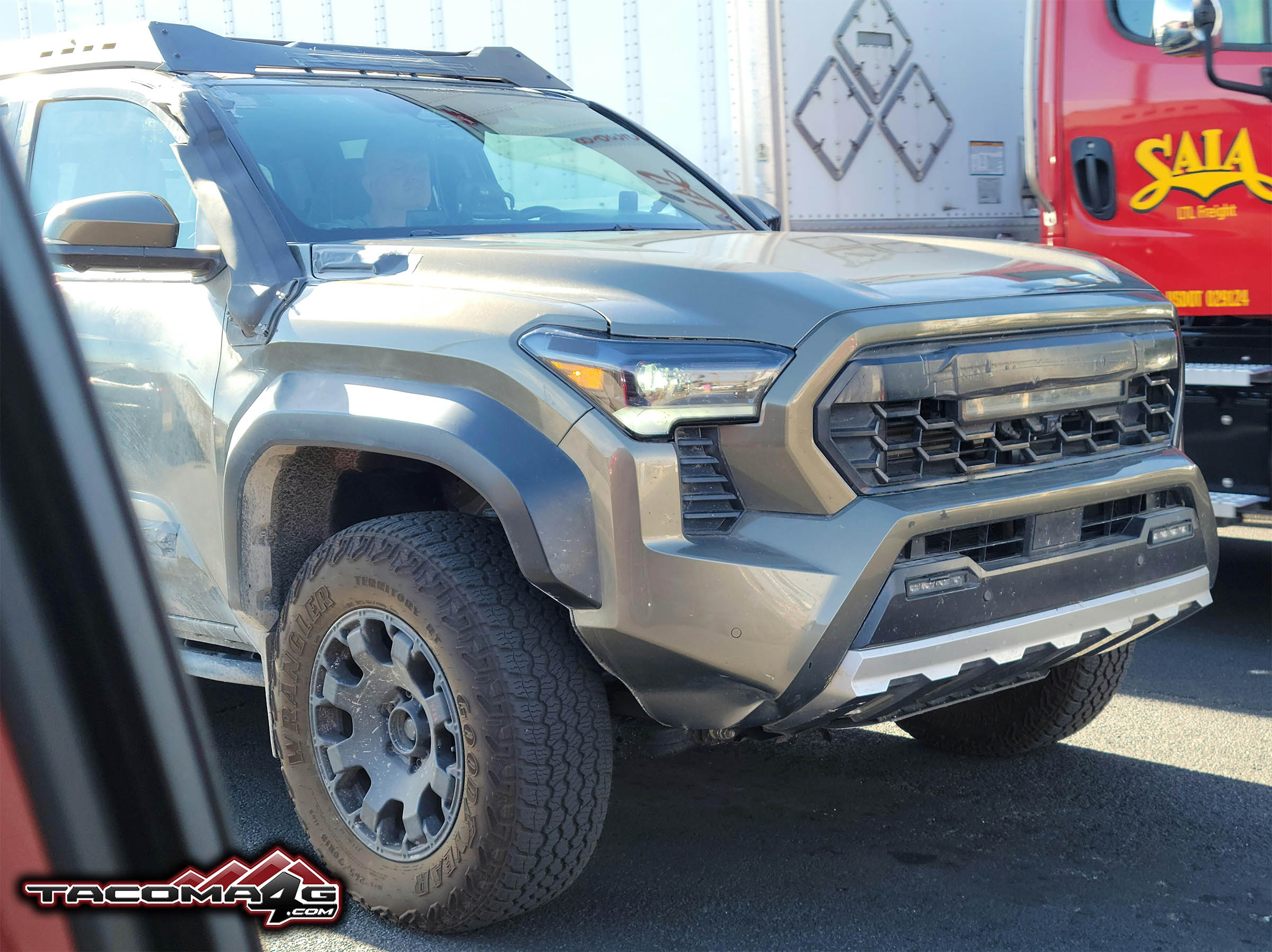 2024 Tacoma Offroaded Tacoma Trailhunter spotted on road with damaged snorkel 2024 Tacoma Trailhunter offroading spotted 2