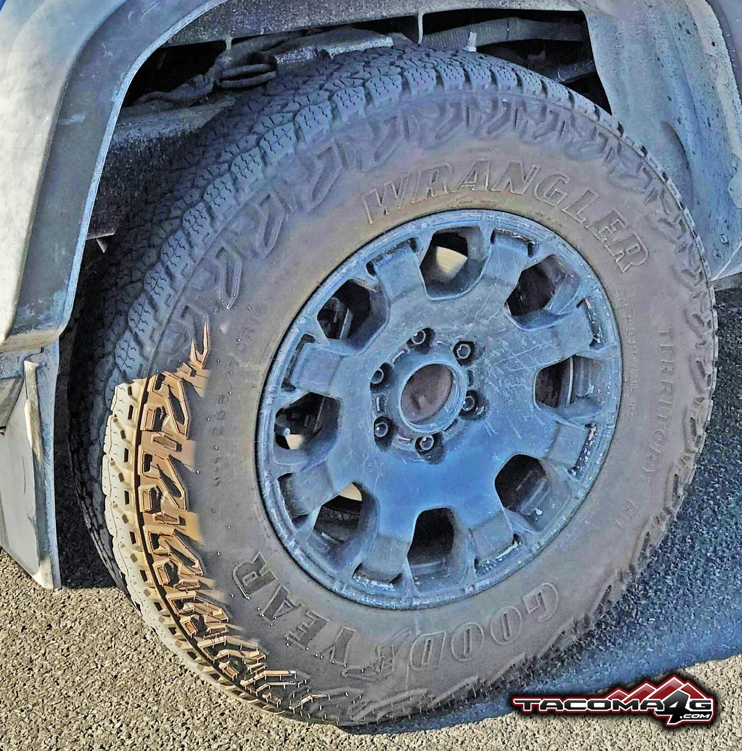 2024 Tacoma Offroaded Tacoma Trailhunter spotted on road with damaged snorkel 2024 Tacoma Trailhunter Tires