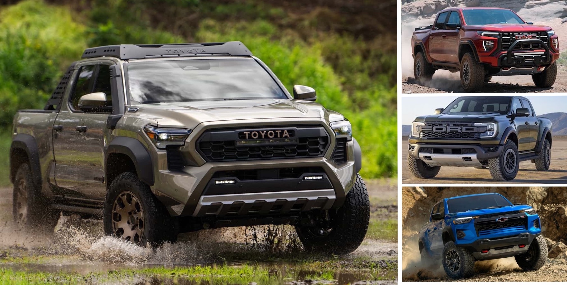 2024 Tacoma 2024 Tacoma Accepts All Challengers: Trims Compared to Colorado, Canyon and Ranger 2024-tacoma-trailhunter-vs-ranger-raptor-chevy-colorado-gmc-canyon