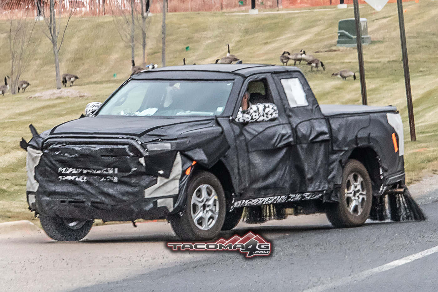 2024 Tacoma Spied: 2024 Toyota Tacoma Mule Reveals Partial Headlights, Grille and Hybrid Clues 2024-toyota-tacoma-front-fascia-slip-hybrid-clues-2