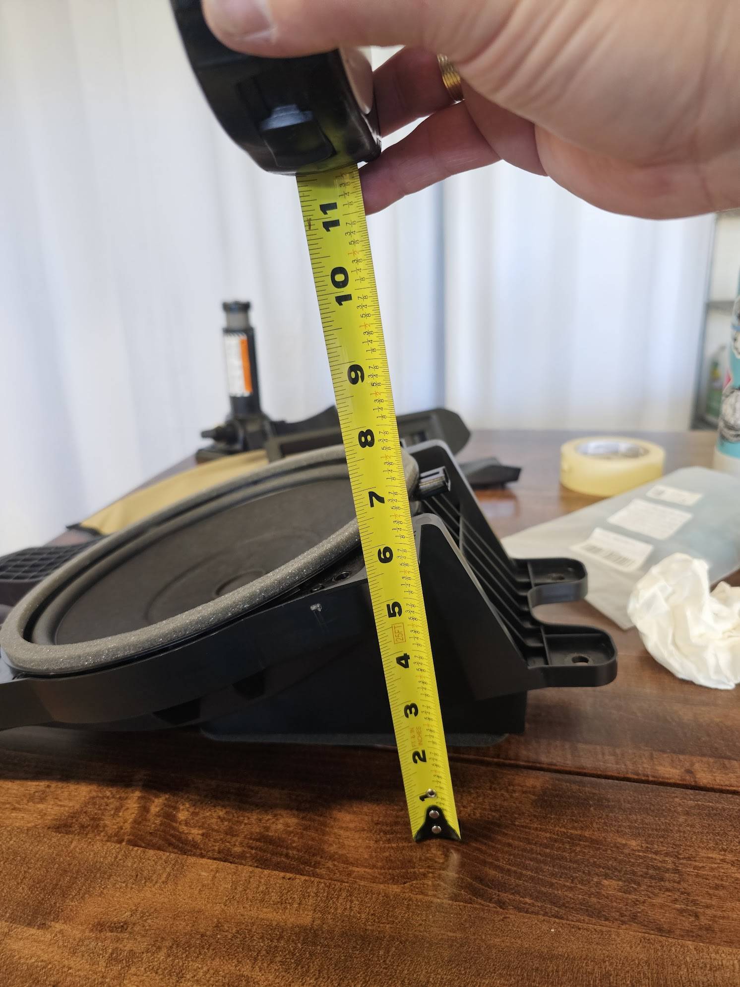 2024 Tacoma Dimensions of factory JBL 8" Subwoofer? [updated with measurements of 6" speakers and 10" subwoofer] 20240421_150535