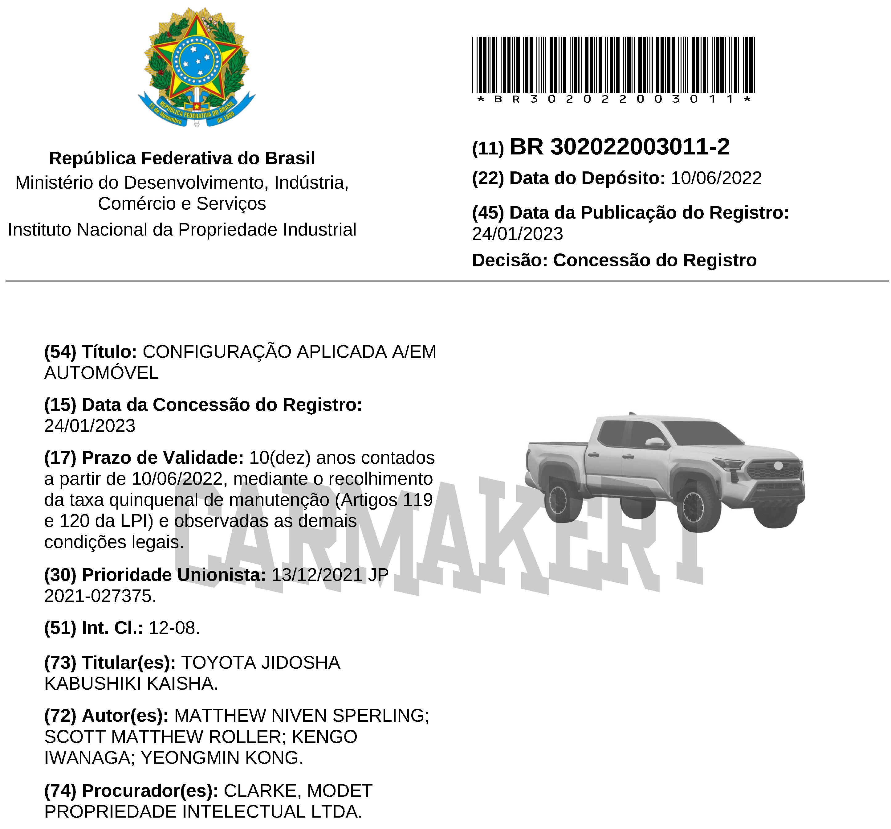 2024 Tacoma 2024 Tacoma Design Images Revealed in Patent! 📸 🕵🏻‍♂️ 302022003011_Page_01