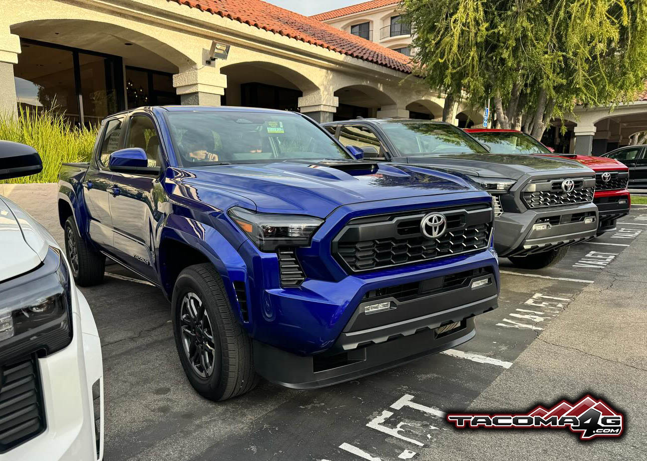 2024 Tacoma All 2024 Tacoma trims (SR, SR5, Limited, PreRunner, Limited, Trailhunter, TRD Sport/Offroad/Pro) in many colors @ media drive Blue Crush 2024 Tacoma TRD Sport