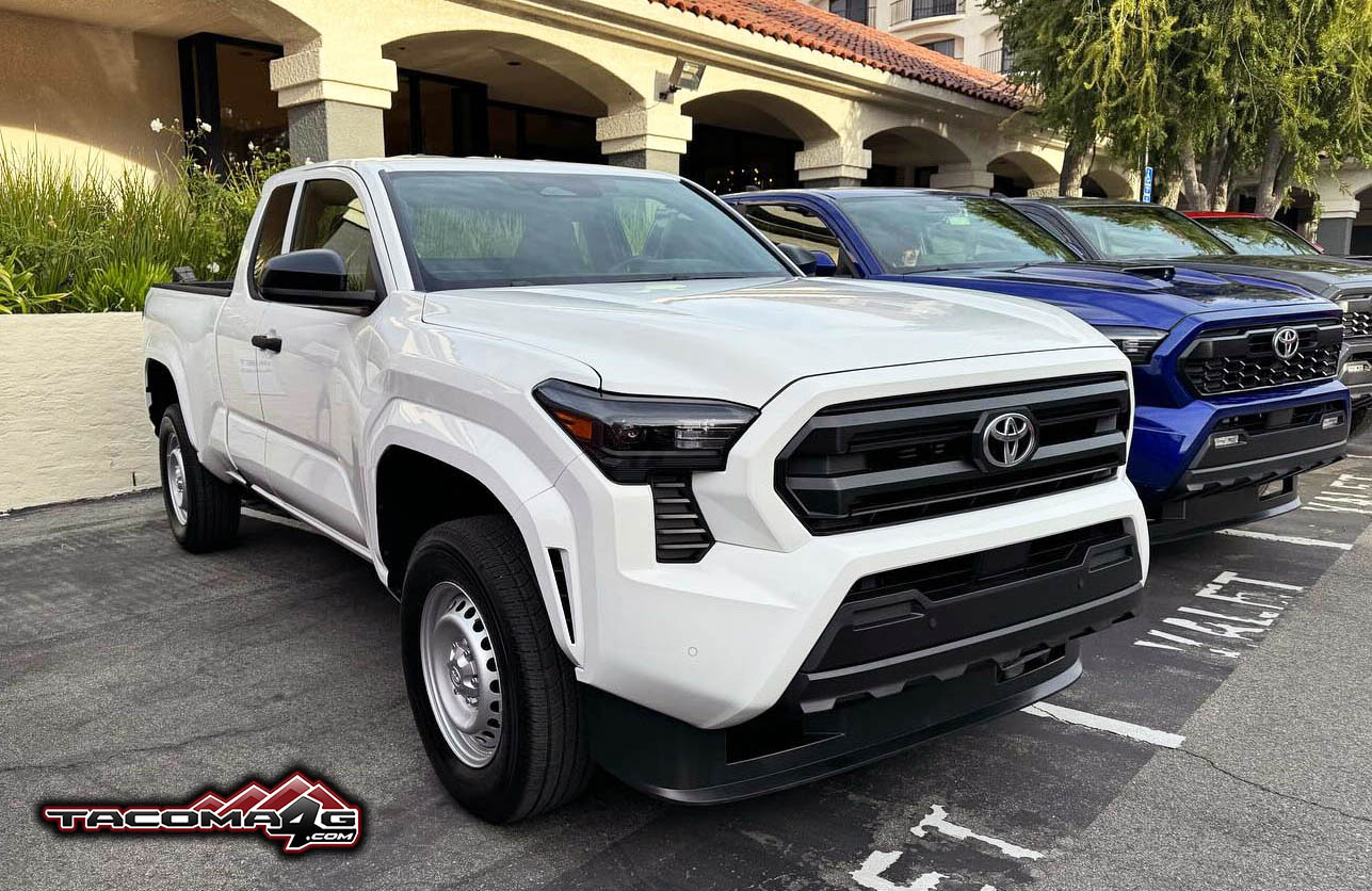 2024 Tacoma All 2024 Tacoma trims (SR, SR5, Limited, PreRunner, Limited, Trailhunter, TRD Sport/Offroad/Pro) in many colors @ media drive Ice Cap White 2024 Tacoma SR