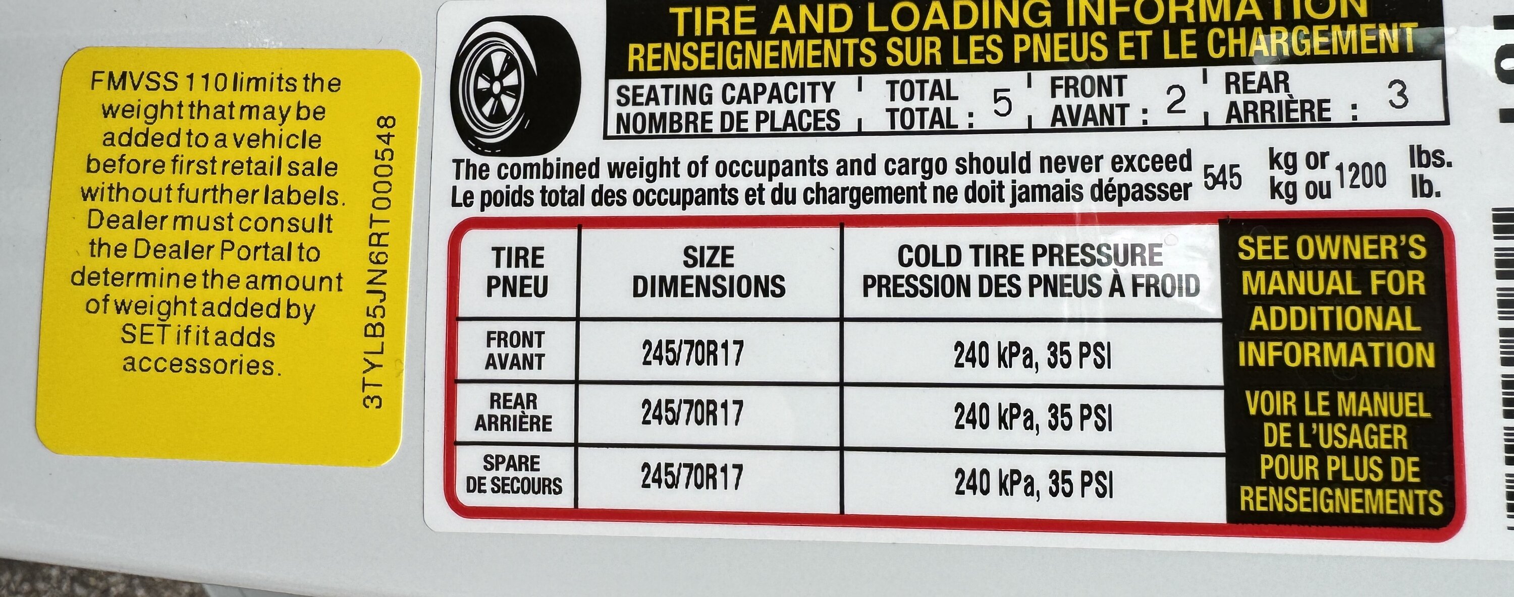 2024 Tacoma Door Sticker Thread (GVWR / Payload / Tire and Loading Figures Label). Post Yours Up IMG_0588