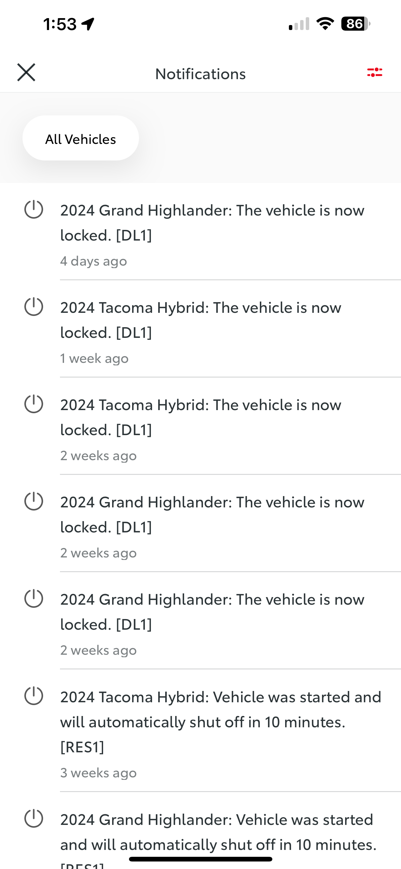 2024 Tacoma Toyota app, does your notifications show IMG_4838.PNG