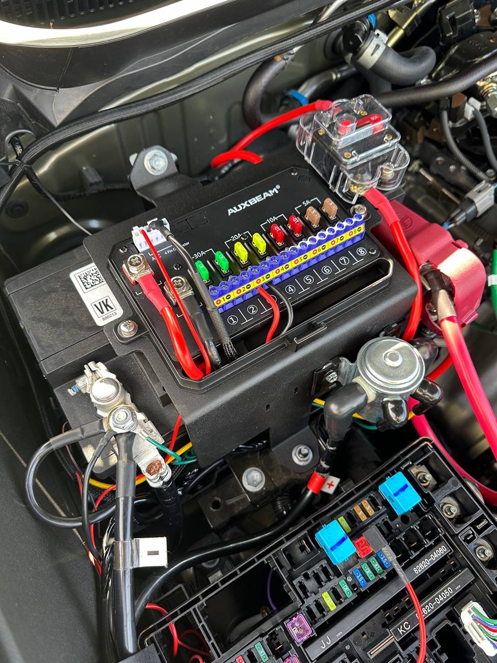 2024 Tacoma Auxbeam switch panel install custom bracket with warn power interrupt kit for winch IMG_9005