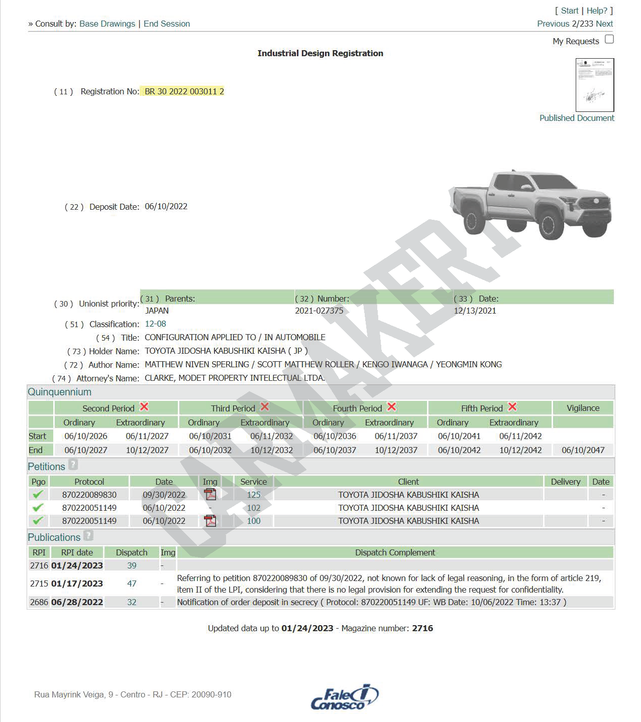 2024 Tacoma 2024 Tacoma Design Images Revealed in Patent! 📸 🕵🏻‍♂️ Patent Brazil