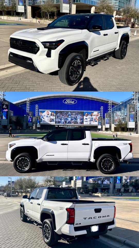 2024 Tacoma Gloss black wrap roof, fender flares and mirrors for a 2024 TRD PRO look Roof Wrap + Fender Flare Wrapped in Black for a 2024 TRD PRO look 2