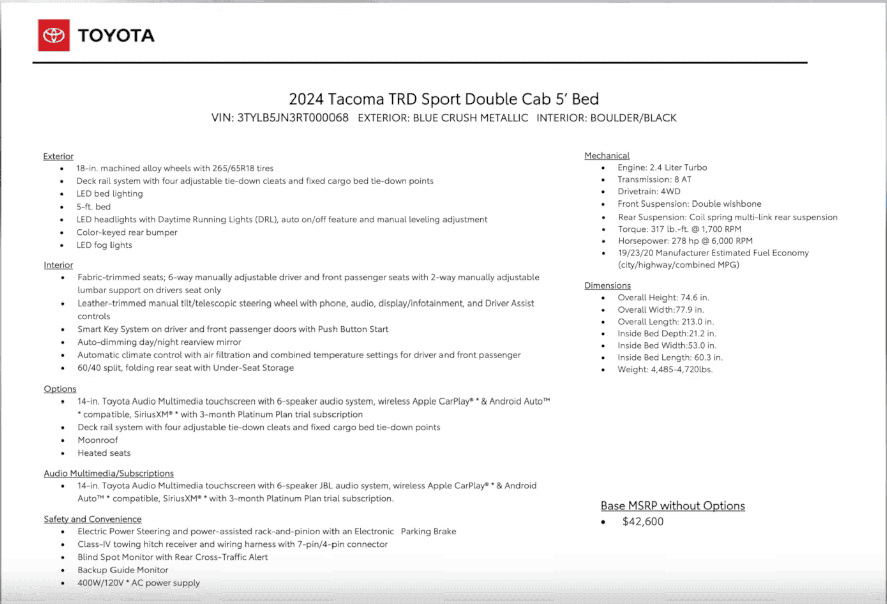 2024 Tacoma SOP (Production) Dates & Options/Packages/Pricing List for all 2024 Tacoma trims Screenshot 2023-11-28 at 5.16.22 PM