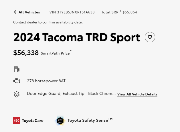 2024 Tacoma SOP (Production) Dates & Options/Packages/Pricing List for all 2024 Tacoma trims Screenshot 2023-12-01 115129