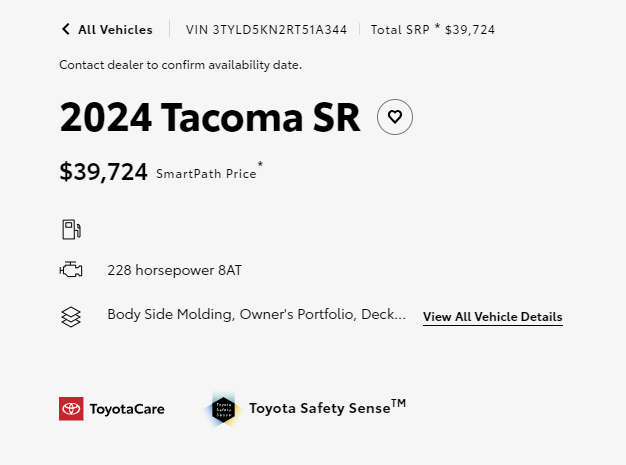 2024 Tacoma SOP (Production) Dates & Options/Packages/Pricing List for all 2024 Tacoma trims Screenshot 2023-12-01 115441