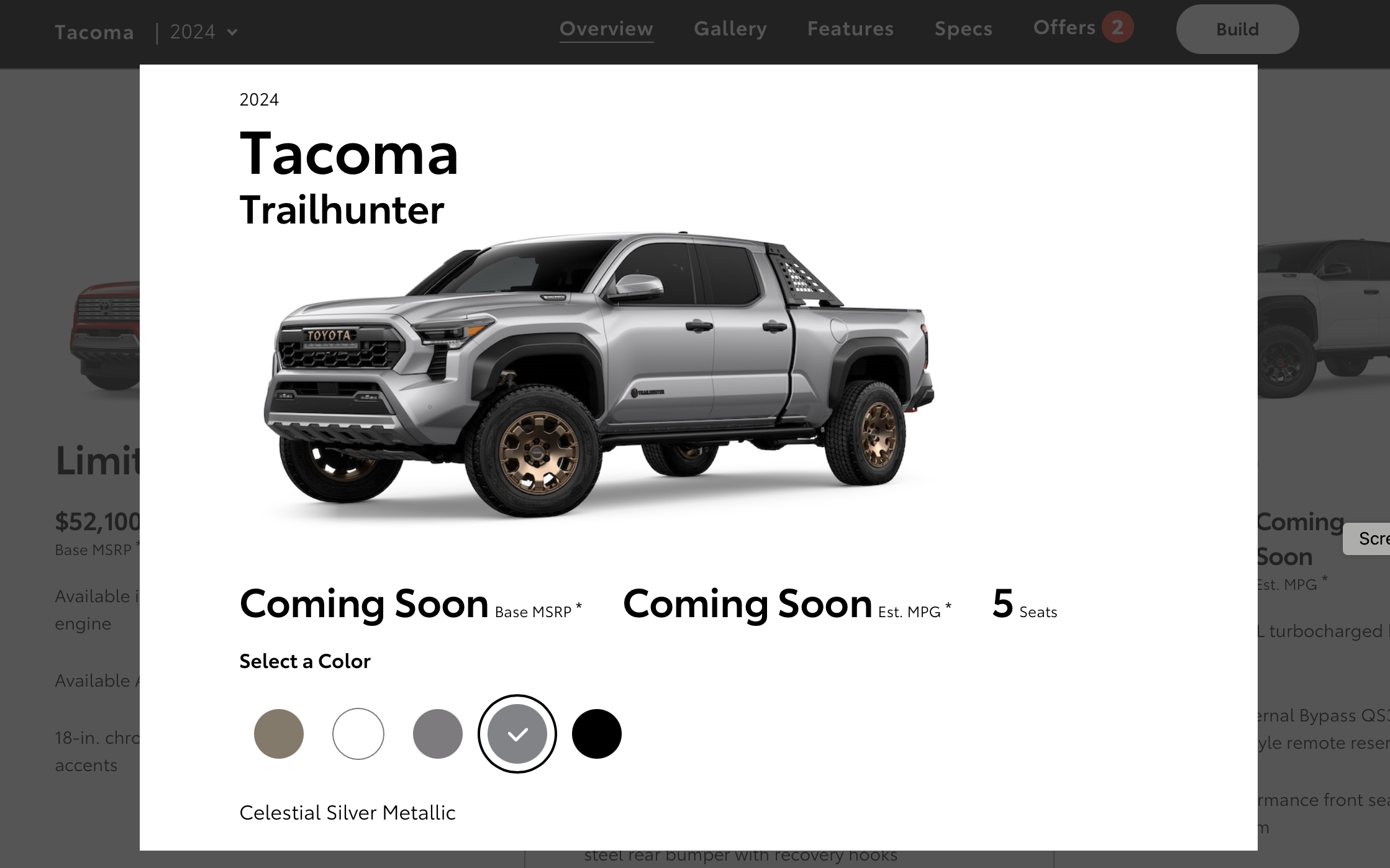 2024 Tacoma 2024 Tacoma TRD Pro & Trailhunter Color Options Appear on Toyota.com Screenshot 2024-02-22 at 5.26.20 PM