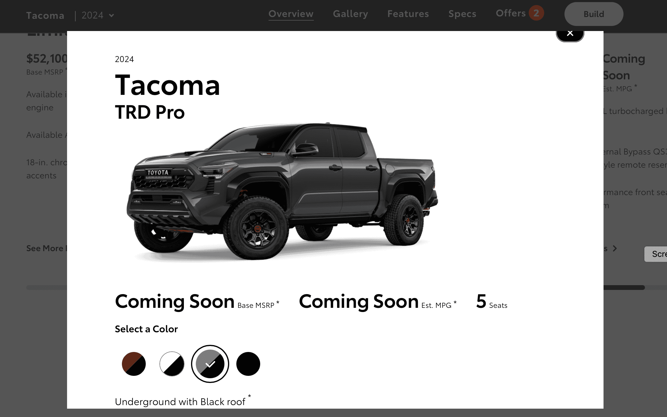 2024 Tacoma 2024 Tacoma TRD Pro & Trailhunter Color Options Appear on Toyota.com Screenshot 2024-02-22 at 5.26.49 PM