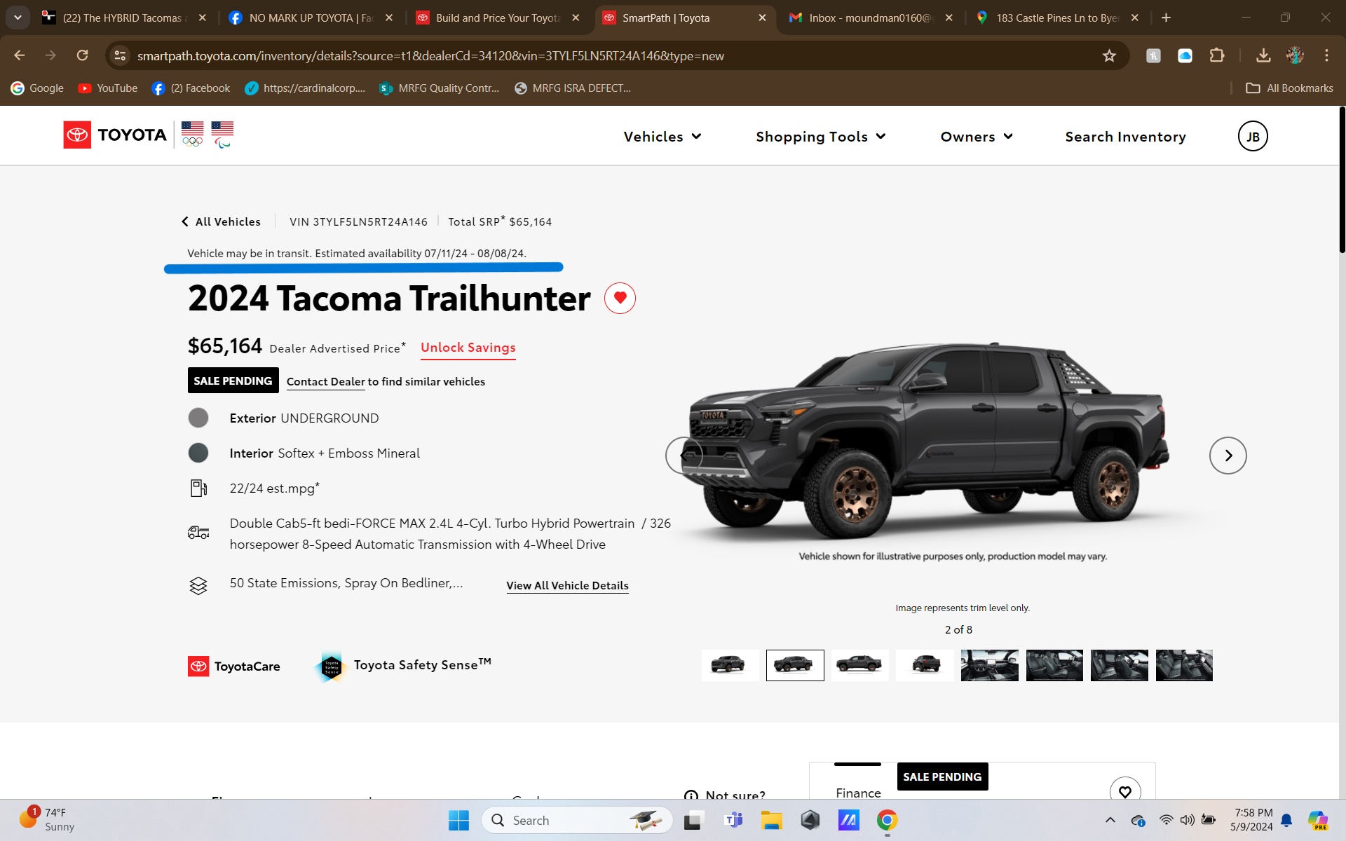 2024 Tacoma HYBRID Tacomas Inventory Search Now Live on Toyota Site Screenshot 2024-05-09 195820