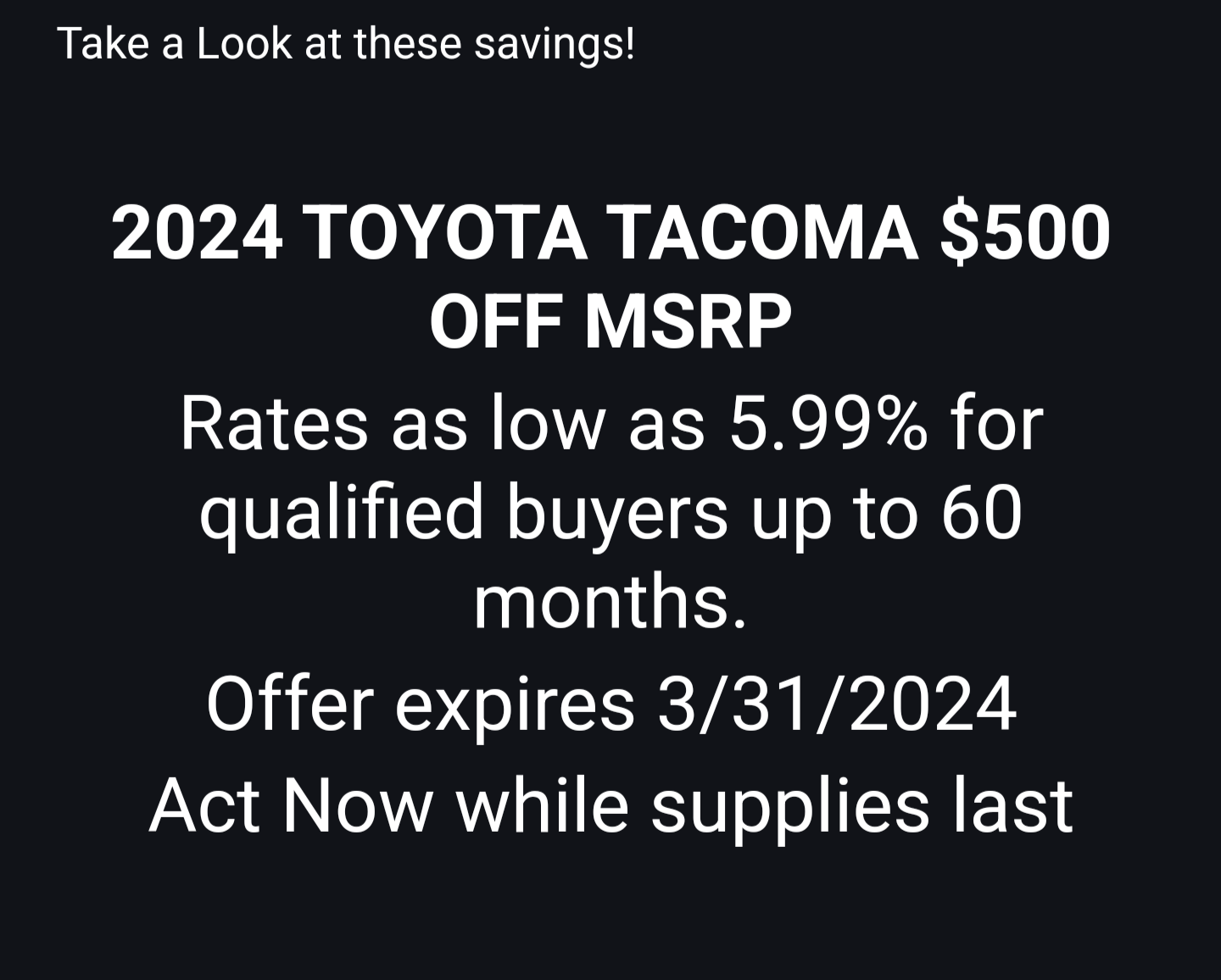 2024 Tacoma What interest rate is Toyota Financial doing on new Tacomas? Screenshot_20240311-215400