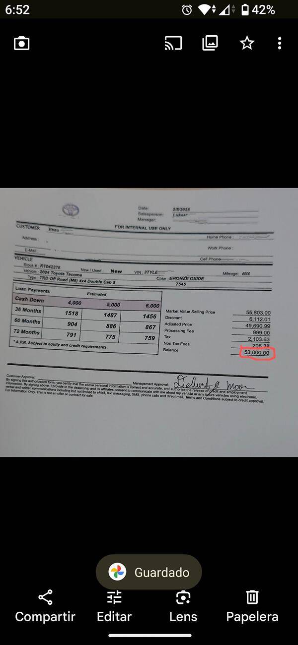 2024 Tacoma UPDATE 3/25 - Is this a good deal for a 2025 Tacoma TRD Off Road Hybrid with premium package? Screenshot_20250217-065202~2