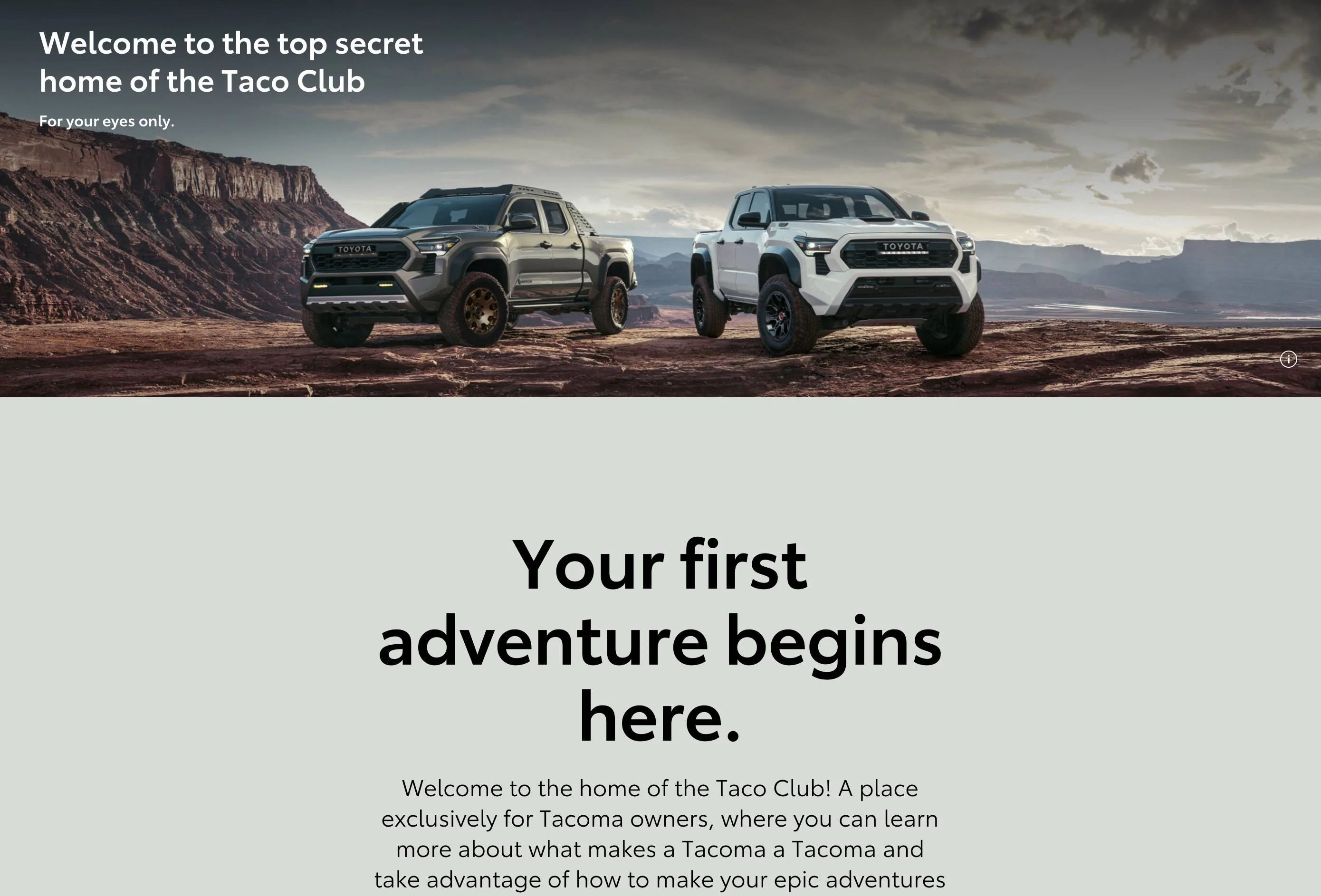 2024 Tacoma QR Code in 2024 Tacoma takes you to "Top Secret Home of the Taco Club" secret tacoma taco clu