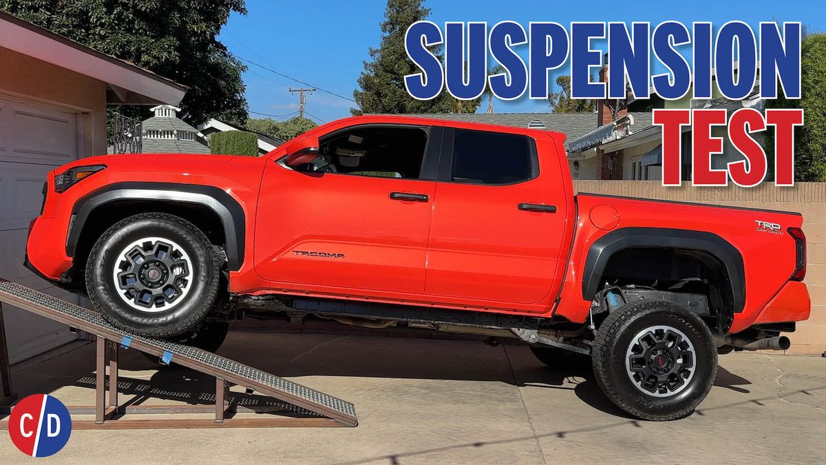 2024 Tacoma 2024 Tacoma TRD OFF-ROAD Suspension Flex Test -- examines Bilstein shocks, coil-sprung rear axle, disconnectable front stabilizer bar suspension-test-thumbnail-5-65aeb5bc5e82e