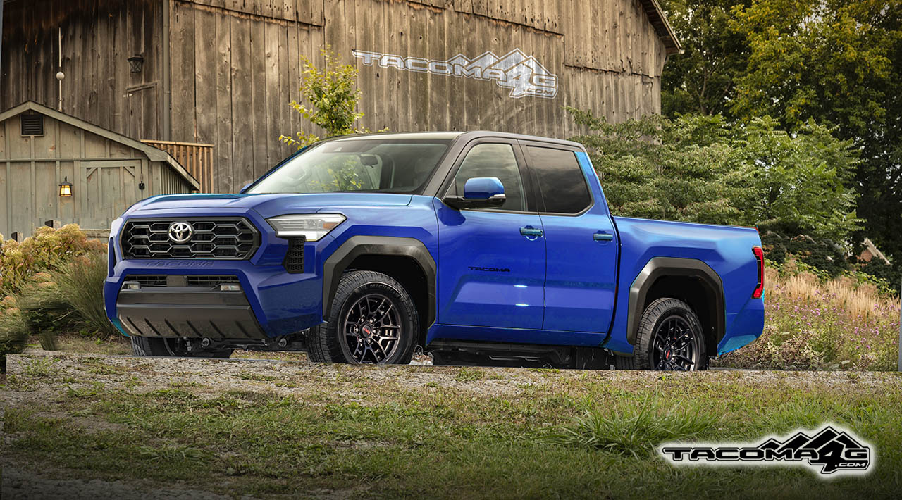 2024 Tacoma Next Gen 2024 Tacoma BEV + ICE/Hybrid Rendering Previews + Design, Development, Ordering & Production Schedule Tacoma-Front-Blue
