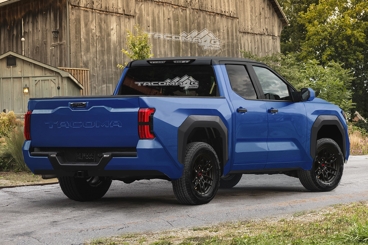2024 Tacoma Next Gen 2024 Tacoma BEV + ICE/Hybrid Rendering Previews + Design, Development, Ordering & Production Schedule Tacoma-Rear-Blue