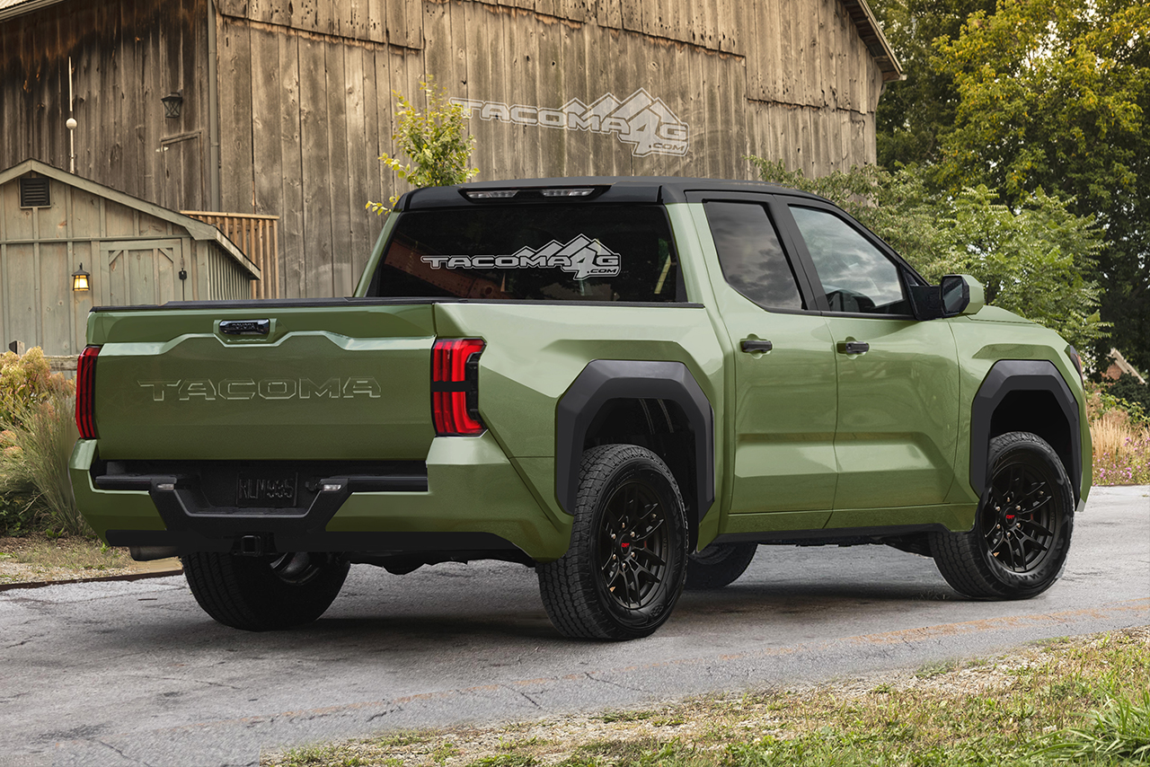 2024 Tacoma Next Gen 2024 Tacoma BEV + ICE/Hybrid Rendering Previews + Design, Development, Ordering & Production Schedule Tacoma-Rear-Green