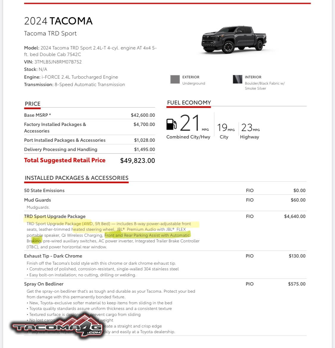 2024 Tacoma TRD Sport Upgrade Package seems to have dropped heated seats trdsportupgradepackage