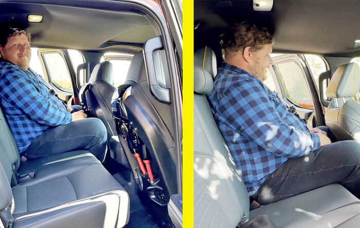Rear Legroom & Headroom test by 6'2" 300lbs passenger in 2024 Tacoma TRD Pro and Trailhunter
