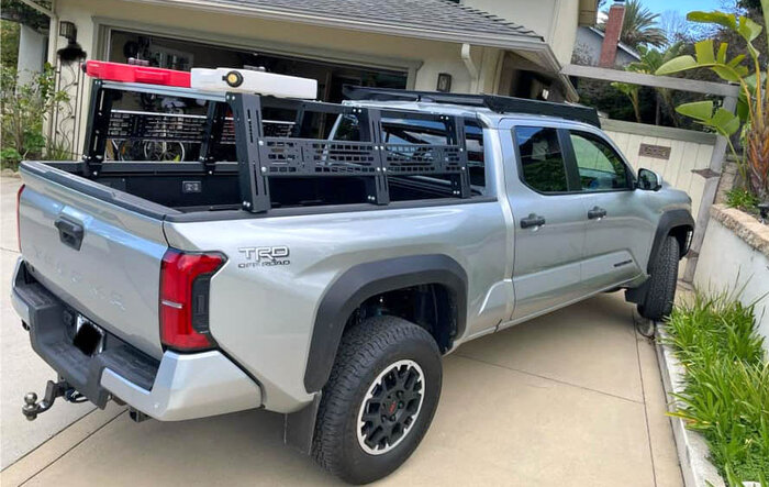 4th Gen Tacoma TRD OffRoad Long Bed Build w/ Cali Raised LED full height bed rack + Prinsu roof rack