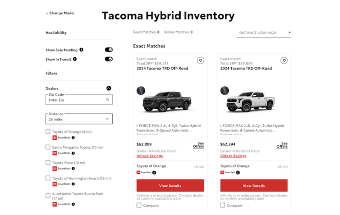HYBRID Tacomas Inventory Search Now Live on Toyota Site